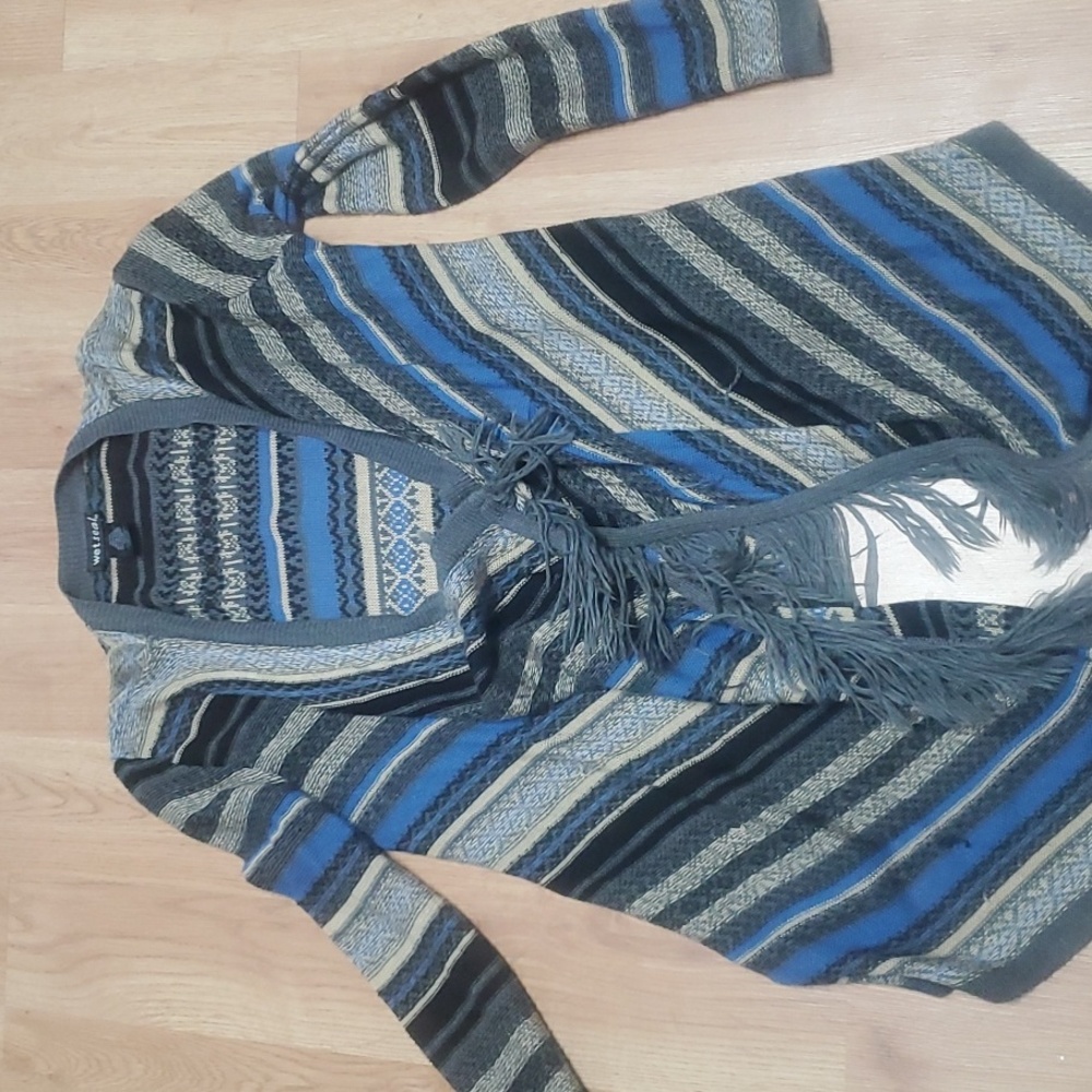 Wet seal gray fringe hem open front cardigan